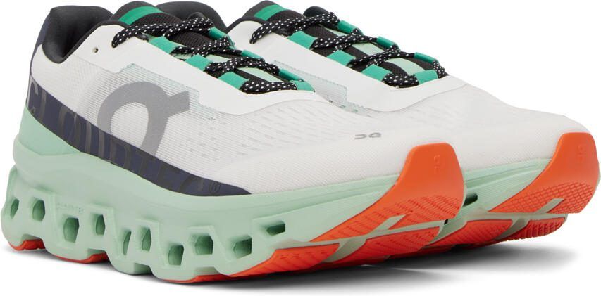 On White  Green Cloudm ster Sneakers - Picture 2