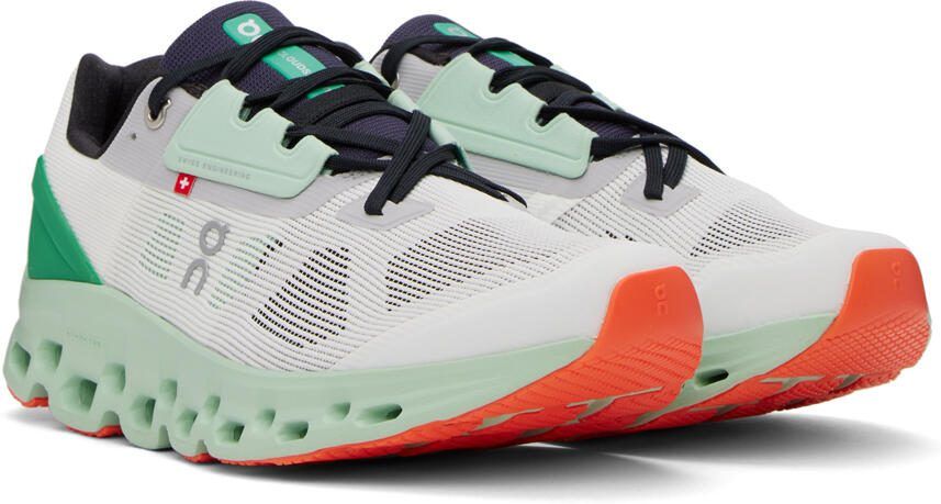 On White  Green Cloudstratus Sneakers - Picture 2