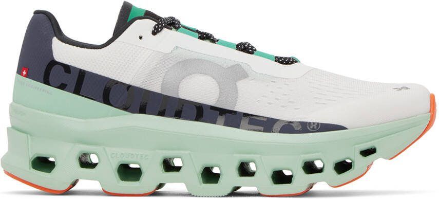 On White  Green Cloudm ster Sneakers - Picture 5