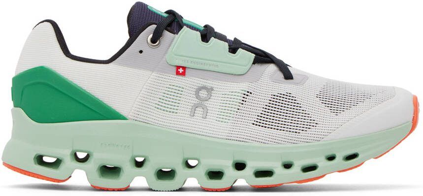 On White  Green Cloudstratus Sneakers - Picture 5