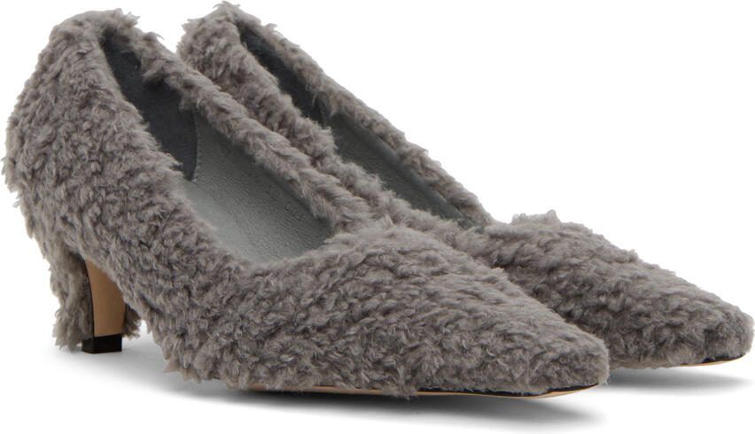 TheOpen Product Gray Curly Shearling Heels - Picture 2