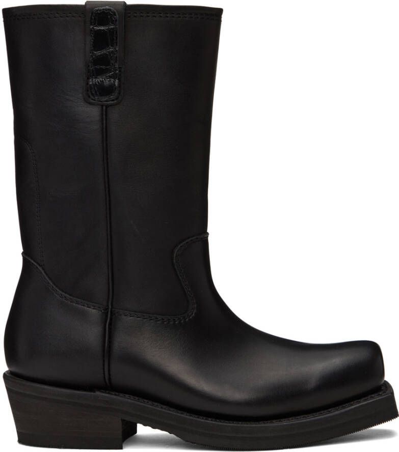 Our Legacy Black Leather Flat Toe Boots - Picture 5
