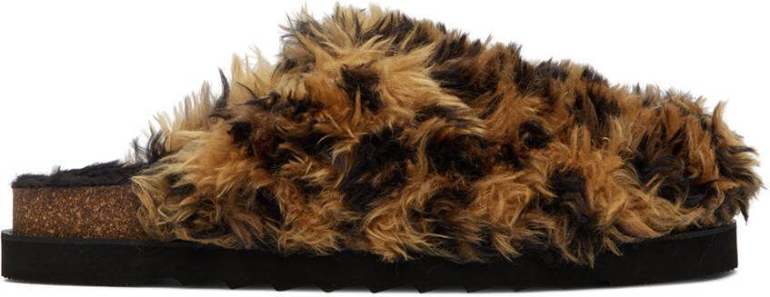 Palm Angels Beige  Black Leopard Slippers
