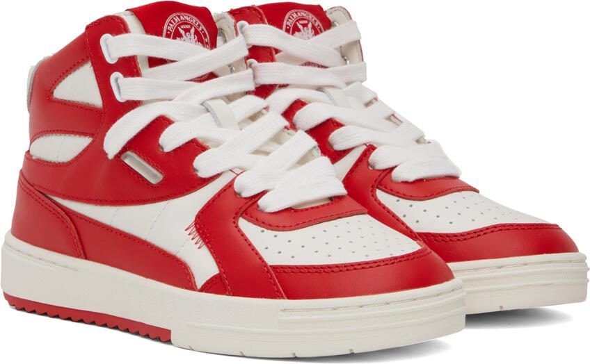 Palm Angels Red  White University Mid Sneakers - Picture 2