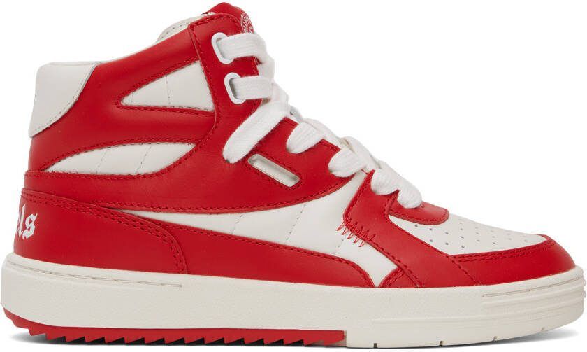 Palm Angels Red  White University Mid Sneakers - Picture 5