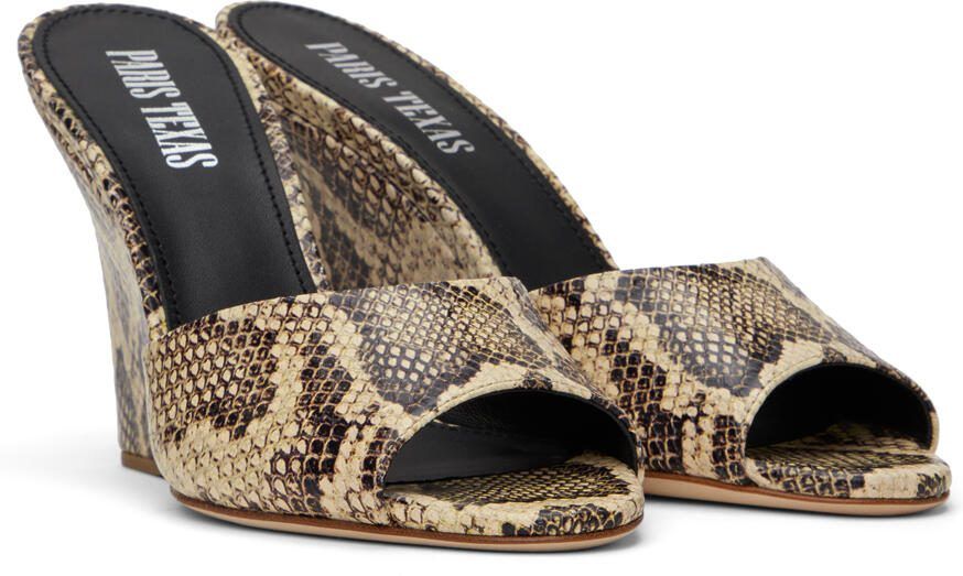 Paris Texas Beige  Brown Python Wedge Mules - Picture 2