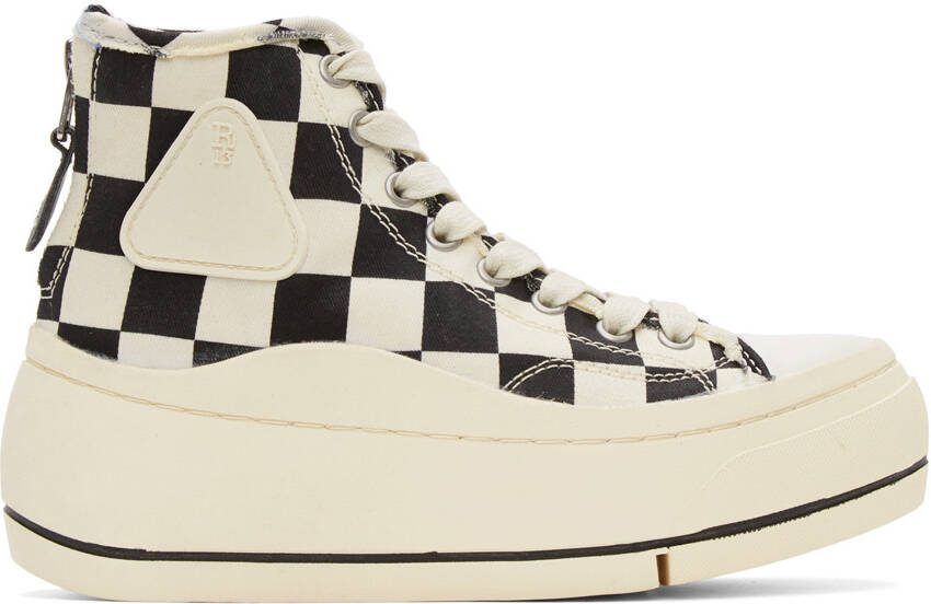 R13 Black  Off-White Check Kurt High-Top Sneakers - Picture 5