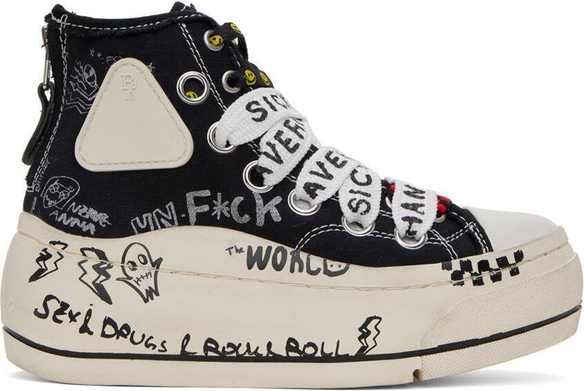 R13 Black  White Double Grommet Kurt Sneakers - Picture 5