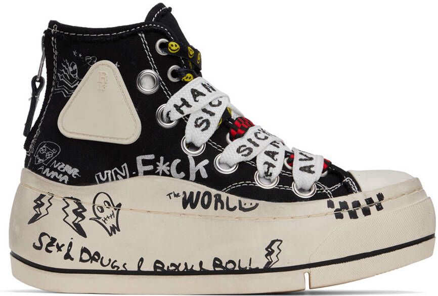 R13 Black  White Double Grommet Kurt Sneakers - Picture 8