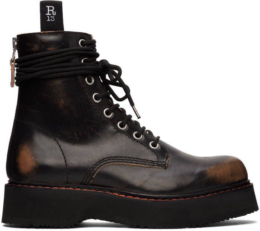 R13 Black Single Stack Lace-Up Boots