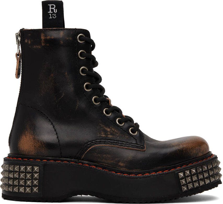 R13 Black Single Stack Lace-Up Boots - Picture 5