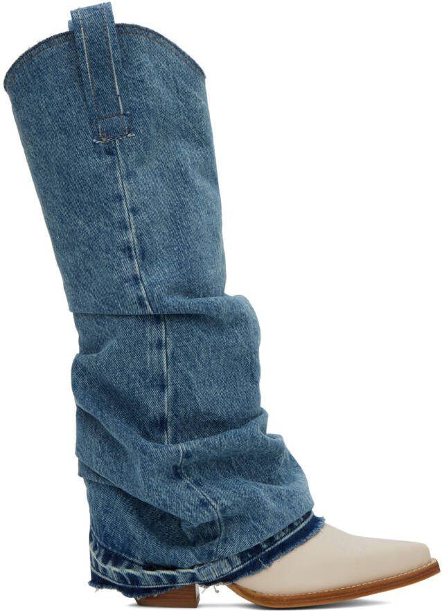 R13 Blue  Off-White Mid Cowboy Boots