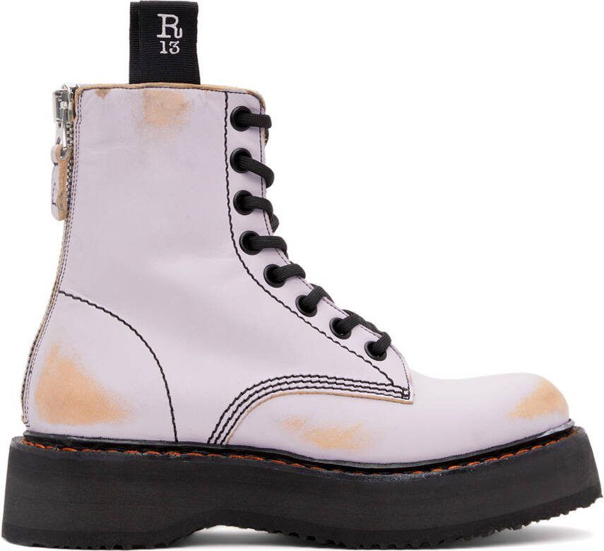 R13 Purple  Tan Stacked Platform Boots - Picture 5