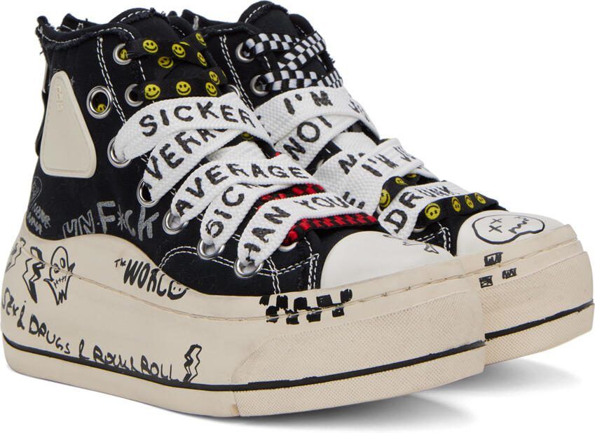 R13 Black  White Double Grommet Kurt Sneakers - Picture 2