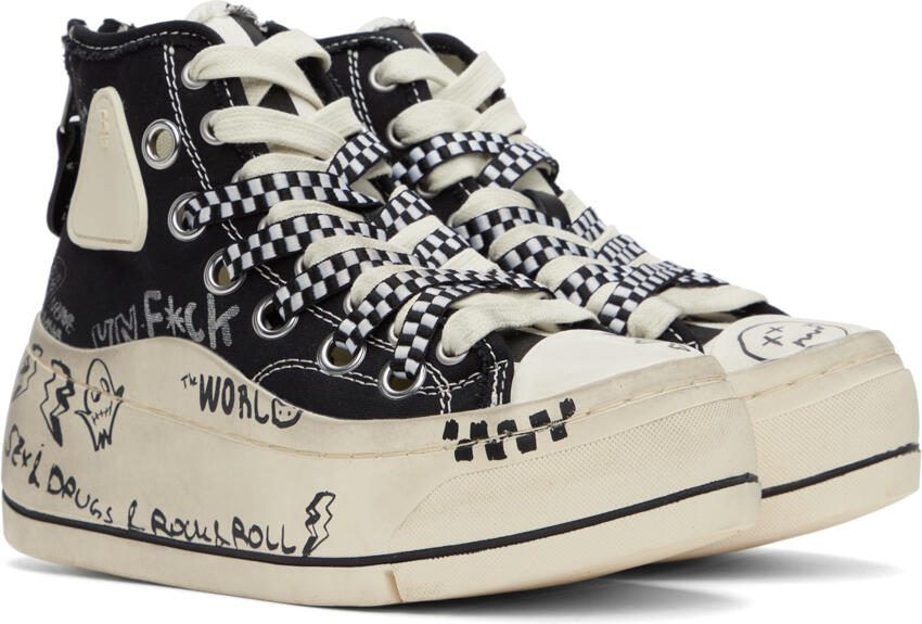 R13 Black Graffiti Double Grommet Kurt Sneakers - Picture 3