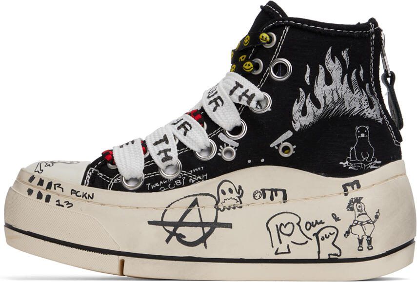 R13 Black  White Double Grommet Kurt Sneakers - Picture 4