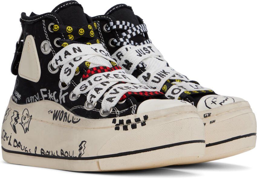R13 Black  White Double Grommet Kurt Sneakers - Picture 3