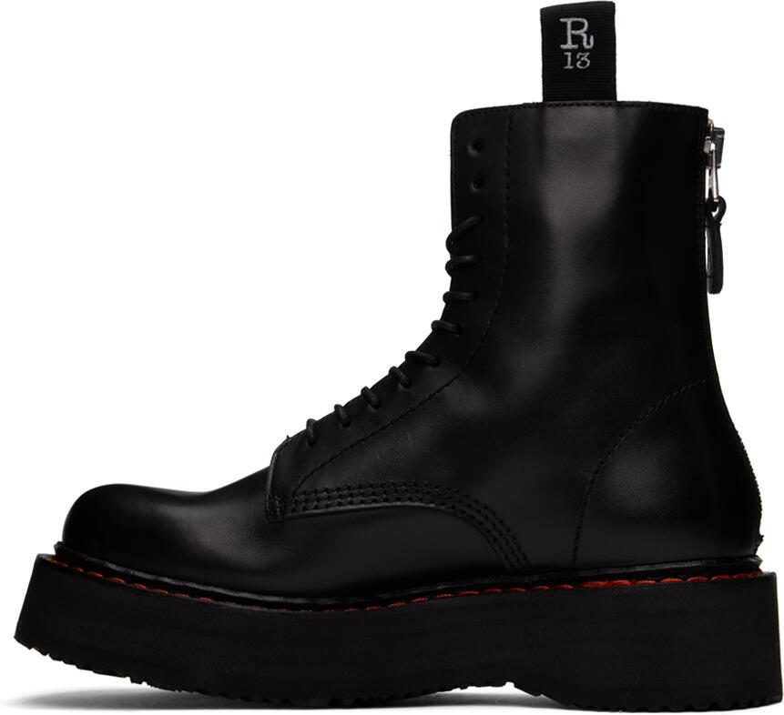 R13 Black Single Stack Platform Lace-Up Boots
