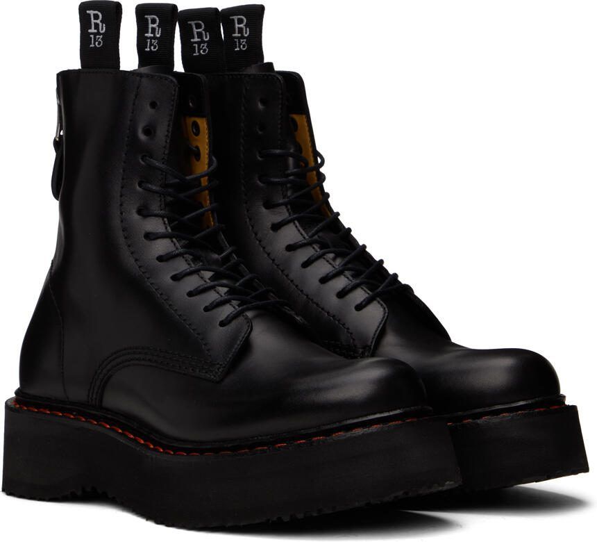 R13 Black Single Stack Platform Lace-Up Boots - Picture 2