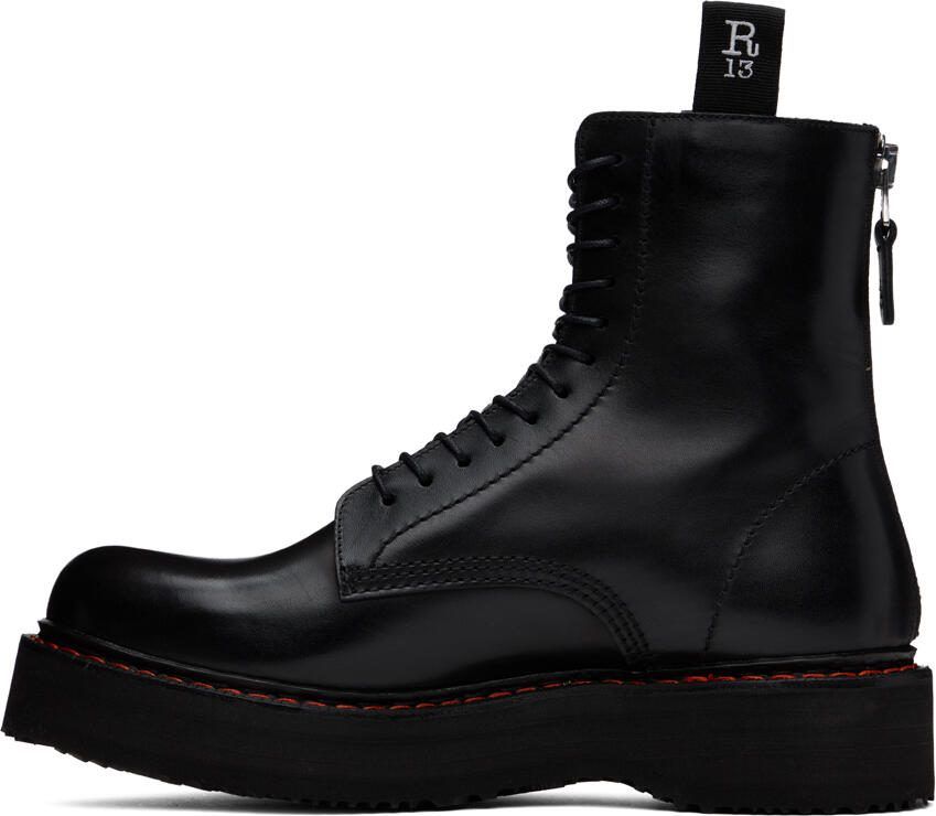 R13 Black Single Stack Lace-Up Boots - Picture 2