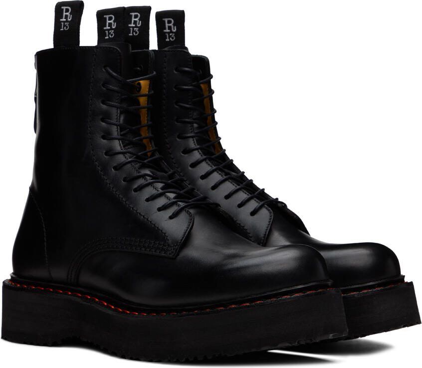 R13 Black Single Stack Lace-Up Boots - Picture 3