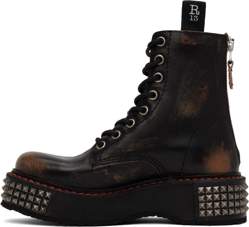 R13 Black Single Stack Lace-Up Boots - Picture 2