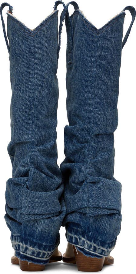 R13 Blue  Off-White Mid Cowboy Boots - Picture 7