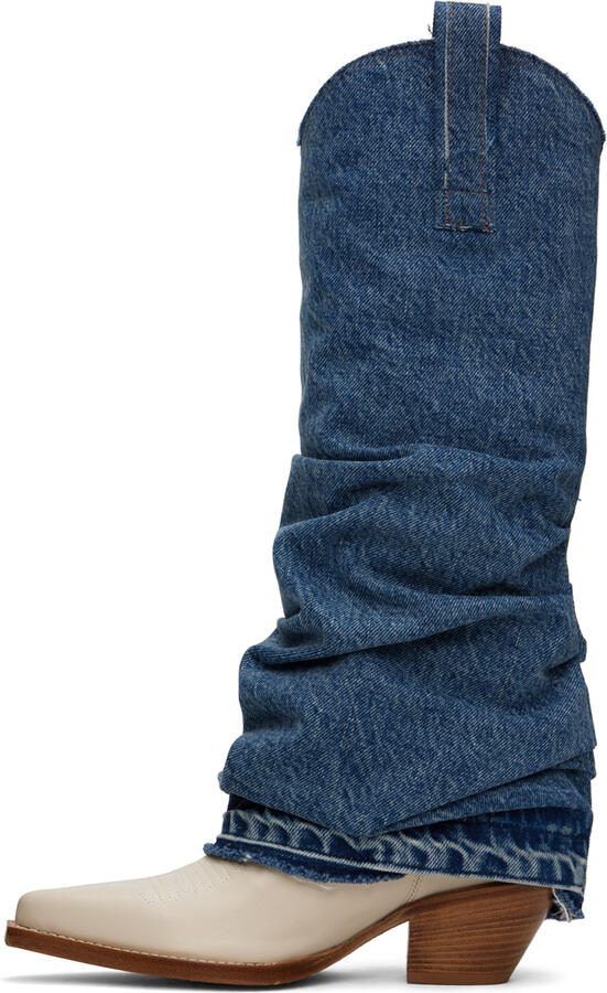 R13 Blue  Off-White Mid Cowboy Boots - Picture 5