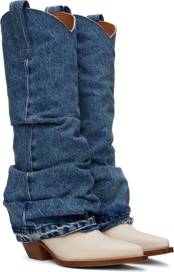 R13 Blue  Off-White Mid Cowboy Boots - Picture 4