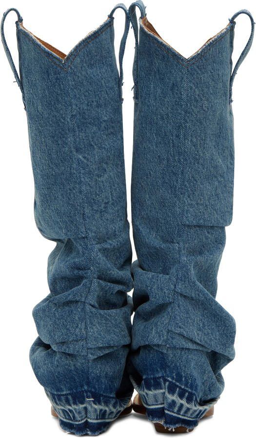 R13 Blue  Off-White Mid Cowboy Boots - Picture 6