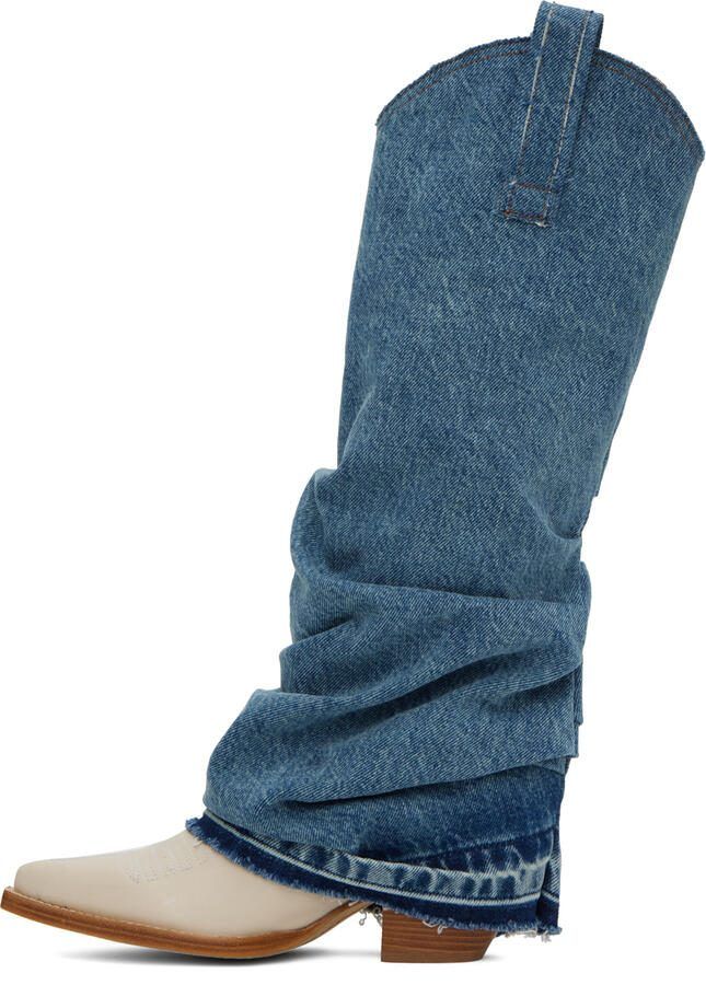 R13 Blue  Off-White Mid Cowboy Boots - Picture 2
