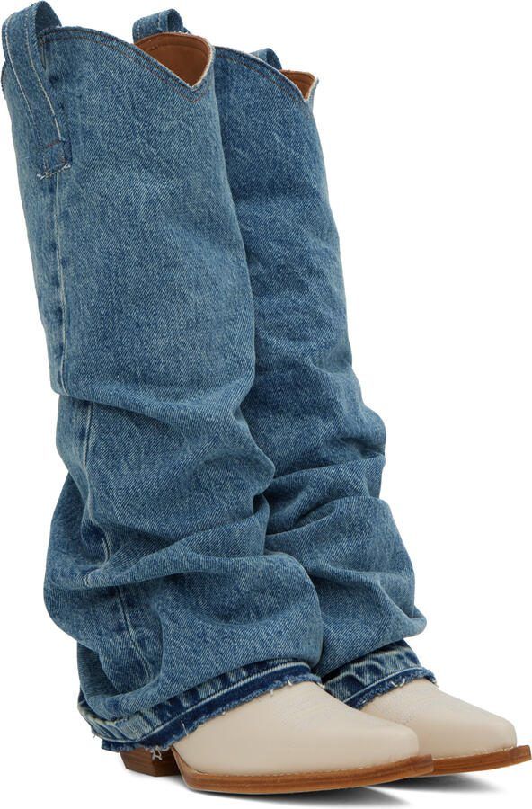 R13 Blue  Off-White Mid Cowboy Boots - Picture 3