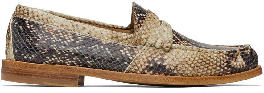 Rhude Beige  Brown Snake Brown Penny Loafers - Picture 5