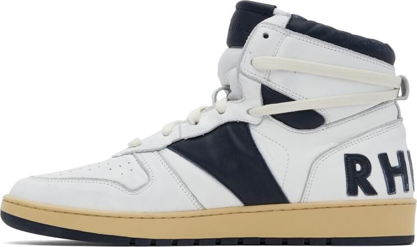 Rhude White  Navy Rhecess Hi Sneakers - Picture 3
