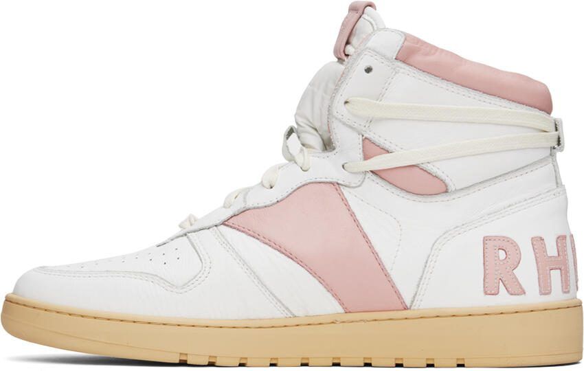 Rhude White  Pink Rhecess Hi Sneakers - Picture 3