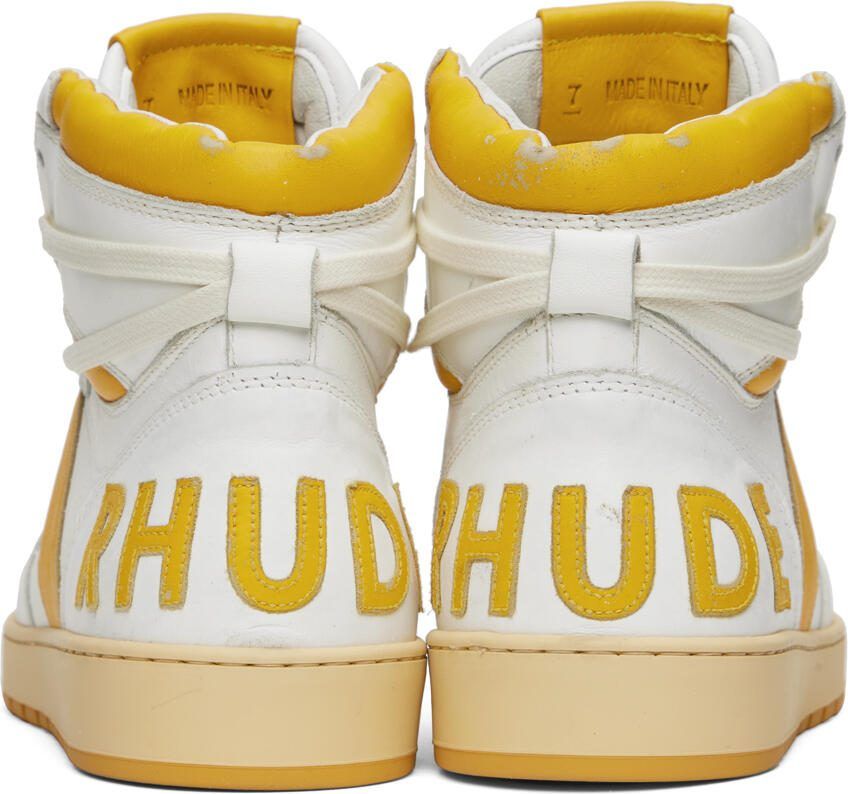 Rhude White  Yellow Rhecess Hi Sneakers