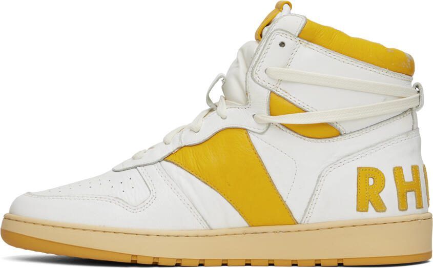 Rhude White  Yellow Rhecess Hi Sneakers - Picture 3