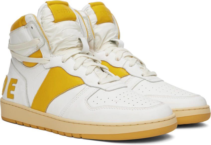 Rhude White  Yellow Rhecess Hi Sneakers - Picture 2