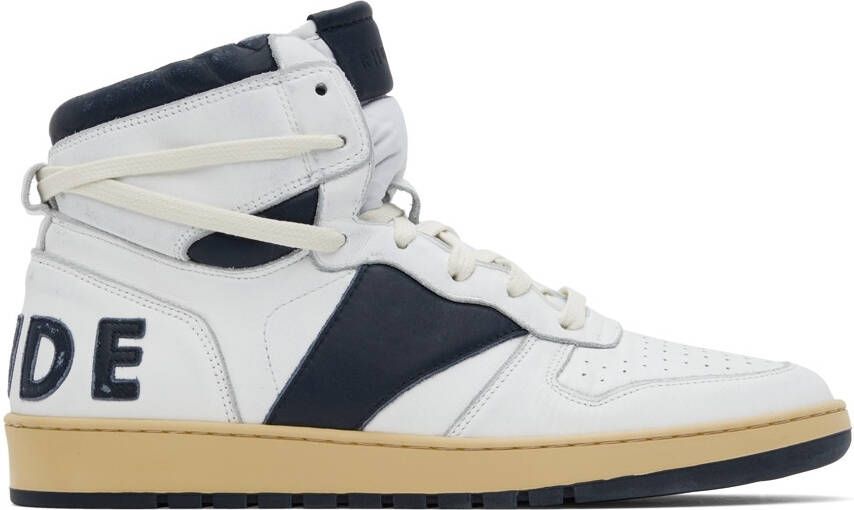 Rhude White  Navy Rhecess Hi Sneakers - Picture 5