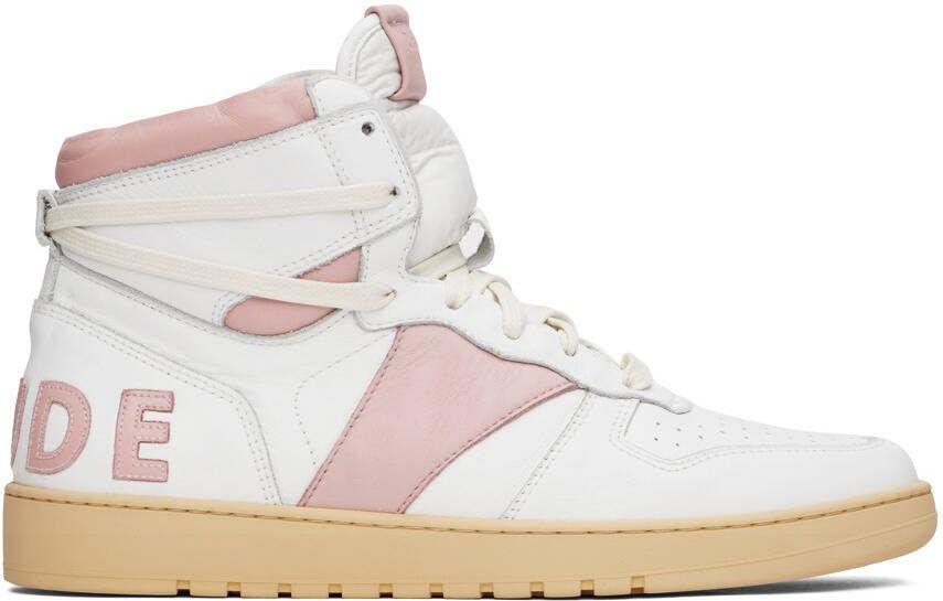 Rhude White  Pink Rhecess Hi Sneakers - Picture 5