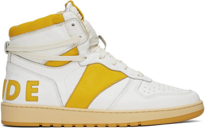 Rhude White  Yellow Rhecess Hi Sneakers - Picture 5