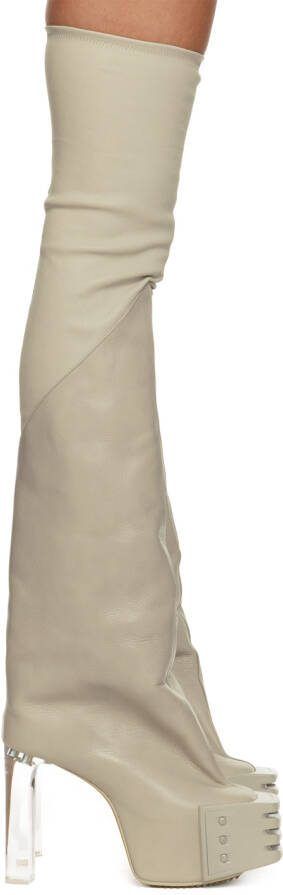 Rick Owens Beige Oblique Tall Boots - Picture 5
