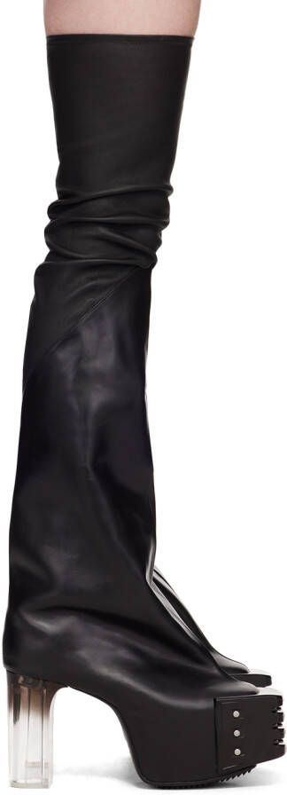 Rick Owens Black Oblique Platform Boots - Picture 5