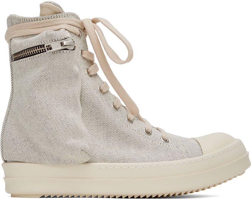 Rick Owens DRKSHDW White Lace-Up Denim Sneakers - Picture 4