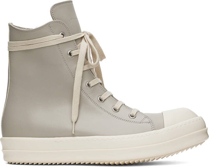 Rick Owens Burgundy Leather High Sneakers - Picture 6