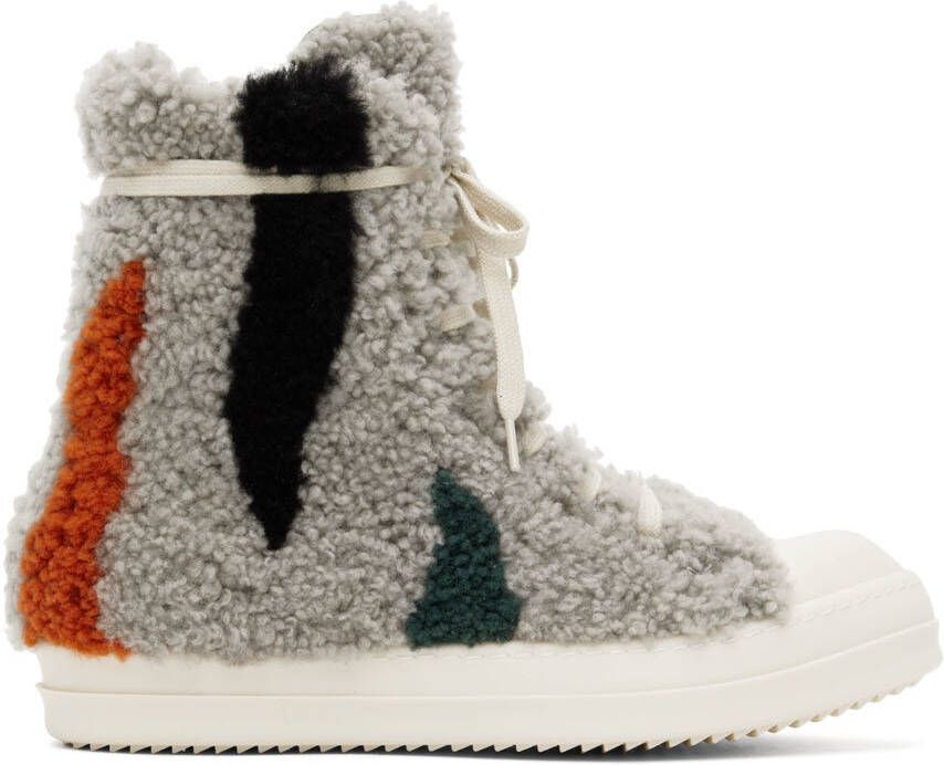 Rick Owens Gray Strobe Shearling Sneakers - Picture 5
