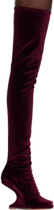 Rick Owens Lilies Burgundy Velvet Tall Boots