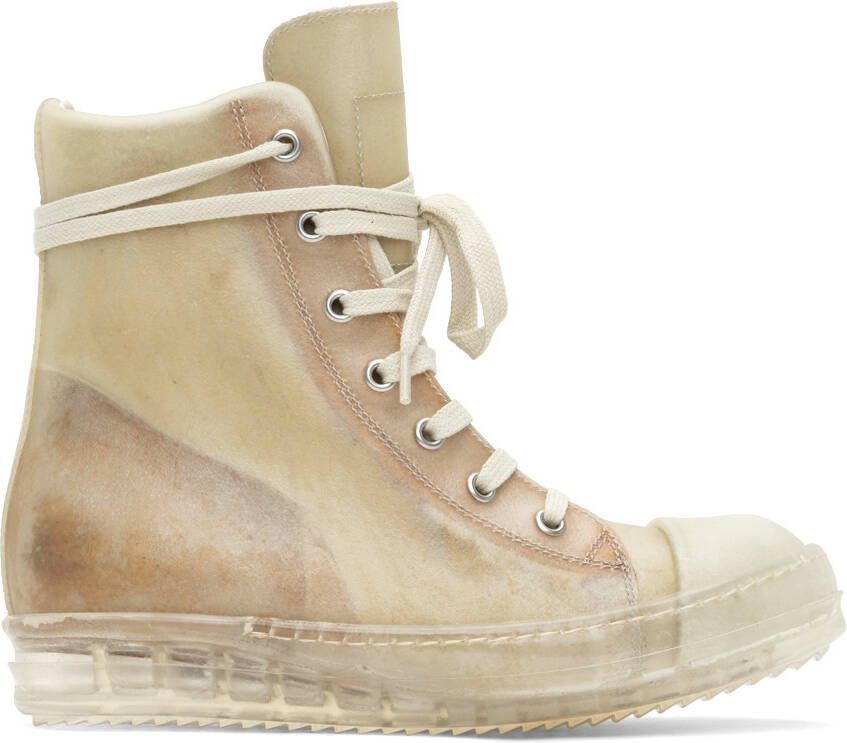 Rick Owens Off-White Leather High Sneakers - Picture 5