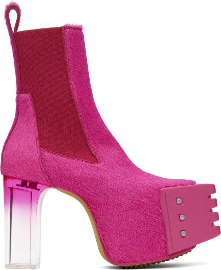 Rick Owens Pink Grilled Platform Chelsea Boots - Picture 2