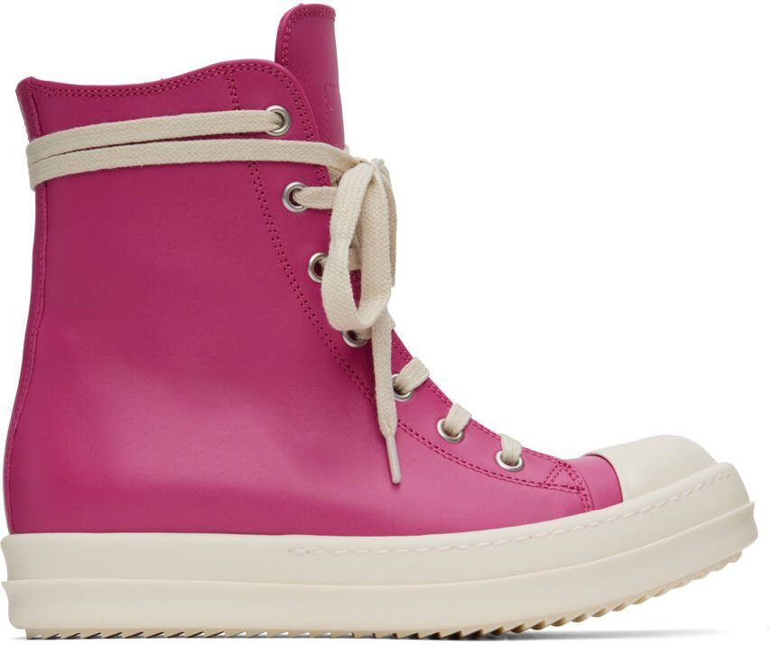Rick Owens Pink Leather High Sneakers - Picture 9